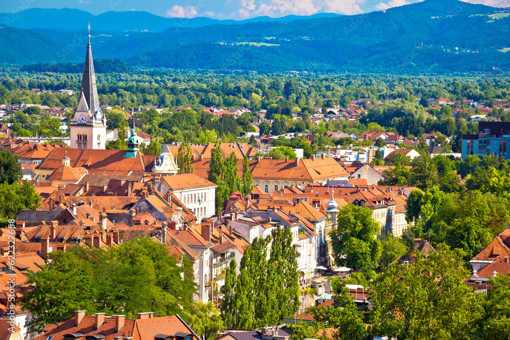 Ljubljana green cityscape aerial view, capital of Slovenia