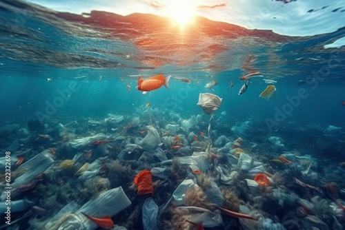 Ocean pollution, environmental Oil and oil products, sewage, chemicals, heavy metals, radioactive waste, mercury, and plastics. Danger of marine life population, save the planet, ecological