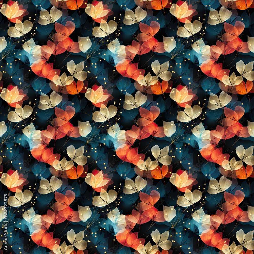 Obraz premium Beautiful pattern in the theme of flowers and leaves, Generative AI