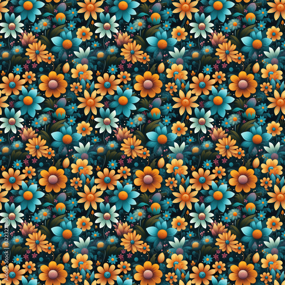 Beautiful pattern in the theme of flowers and leaves, Generative AI