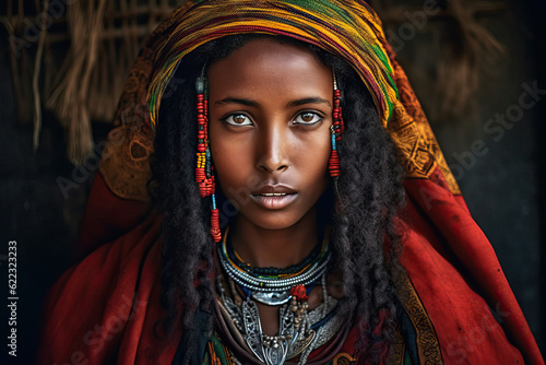 Portrait of a traditional and beautifully graceful Ethiopian woman, embodying the rich heritage of her land