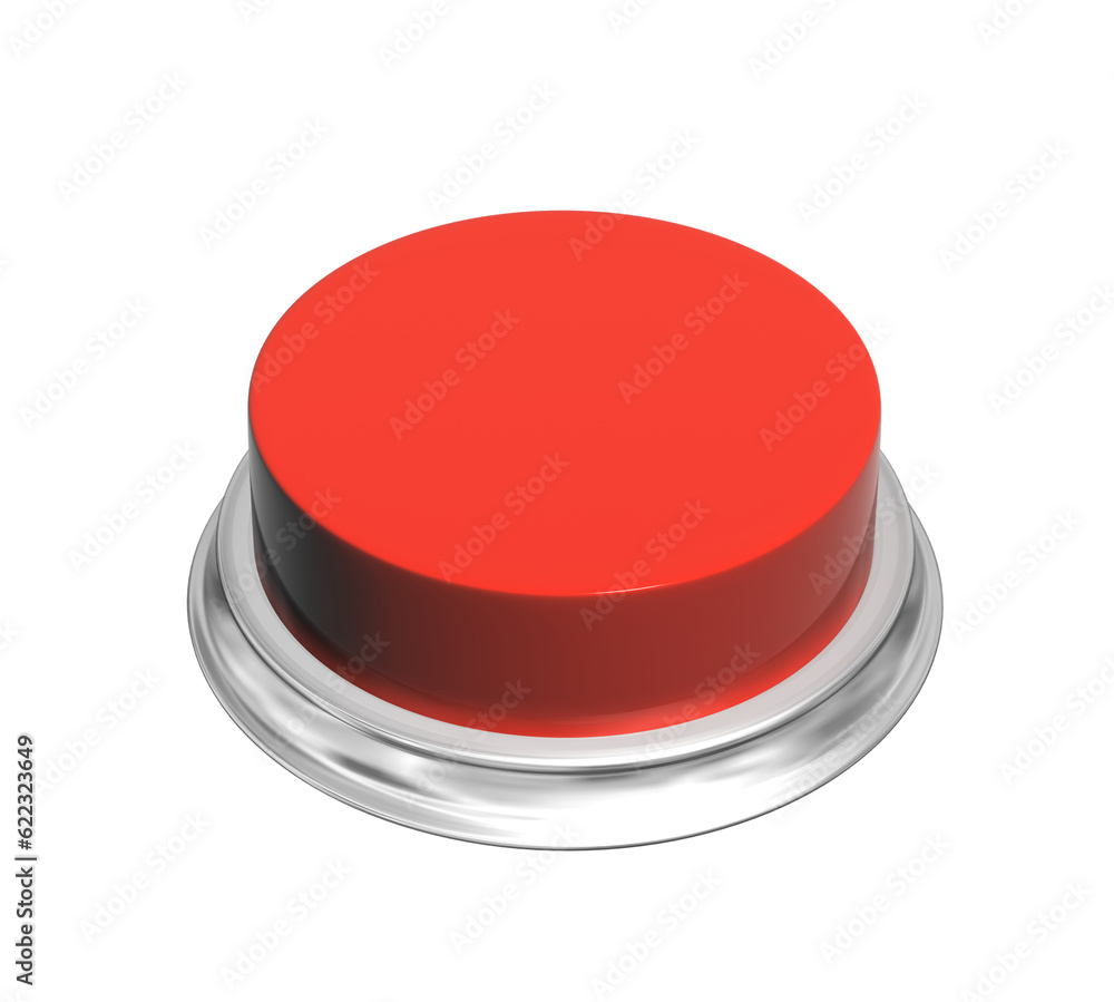 Button of red color. Object isolated on white background. 3d render Button of red color. Object isolated on white background. 3d render