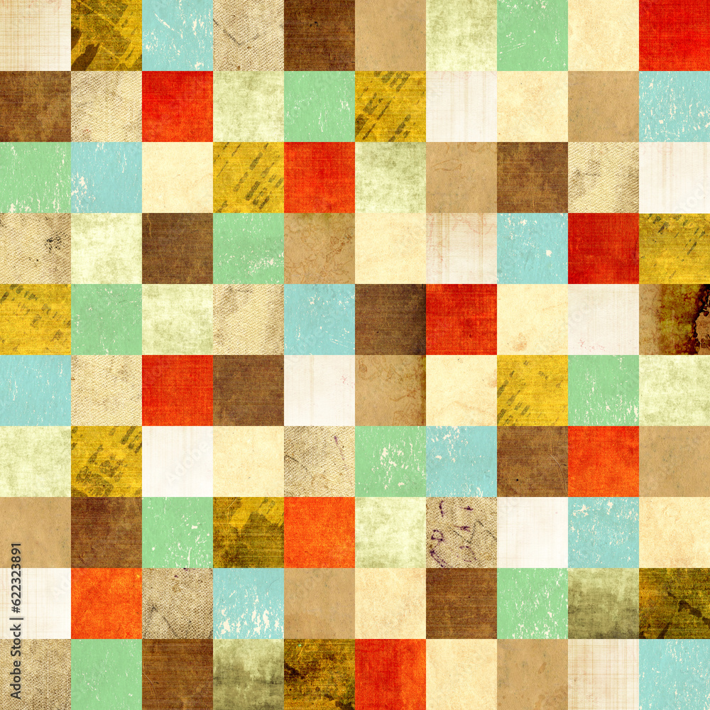 Seamless background with paper patterns of different colors - yellow, brown, blue, green, red and beige. Endless texture can be used for wallpaper, pattern fills, web page background, surface textures Seamless background with paper patterns of different colors - yellow, brown, blue, green, red and beige. Endless texture can be used for wallpaper, pattern fills, web page background, surface textures