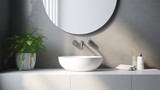 Close up restroom interior lavatory with mirror daytime,Created with Generative AI Technology.