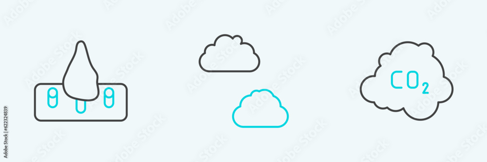Set line CO2 emissions in cloud, Deforestation and Cloud icon. Vector Set line CO2 emissions in cloud, Deforestation and Cloud icon. Vector