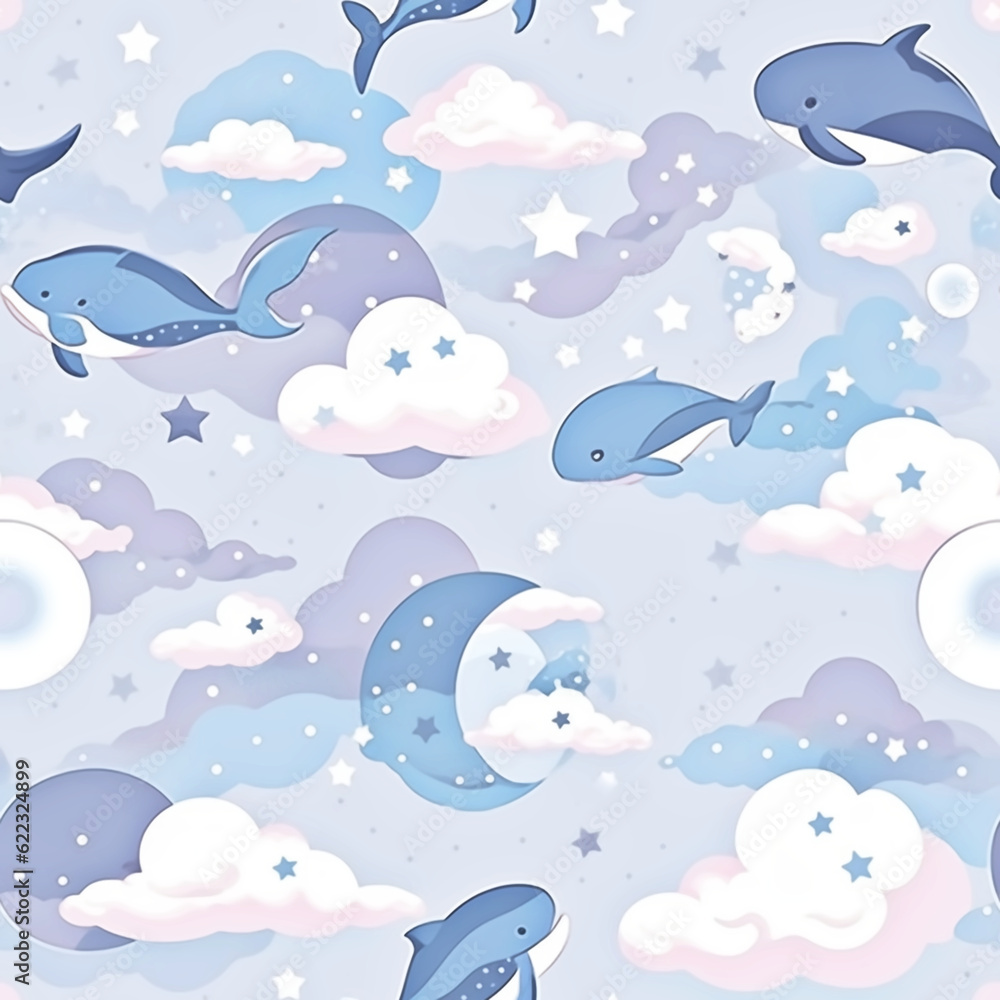 Naklejka premium Aerial Aquatics, seamless pattern.Generative AI