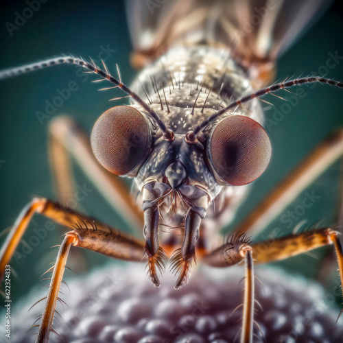 Makroaufnahme einer Mücke, Stechmücke (Culicidae) auf der Haut, Generative AI