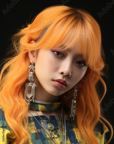 Generative ai portrait young rebel orange hair woman looking camera serene and confident
