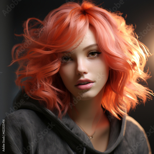 Generative ai illustration portrait young rebel orange hair woman