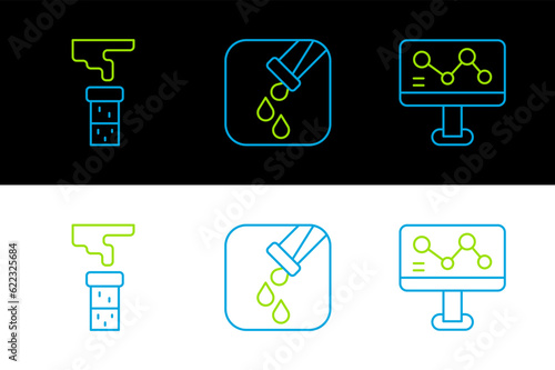 Set line Chemical formula, Test tube and flask and icon. Vector