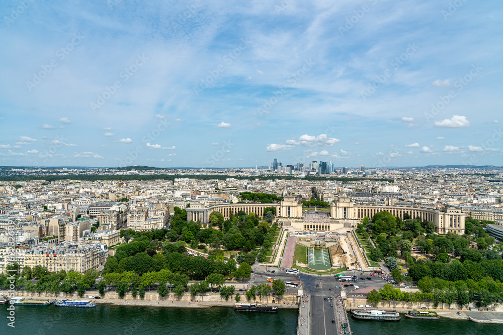 Beautiful city view from the top of the Eiffel Tower in Paris, France