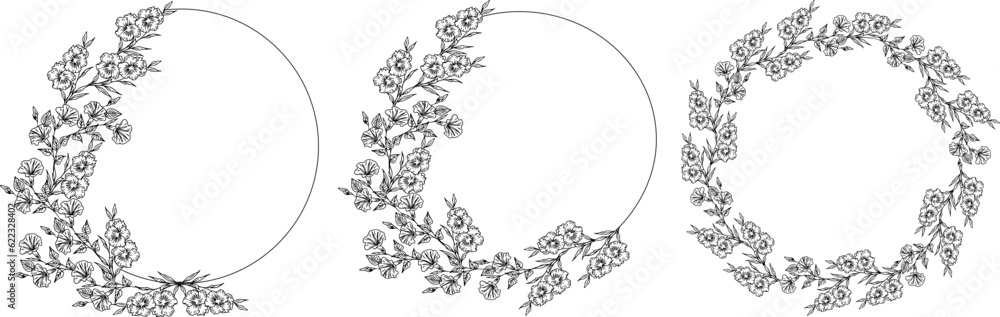 Hand drawn vector frame. Floral wreath with leaves for wedding and holiday. Decorative elements for design. Isolated Hand drawn vector frame. Floral wreath with leaves for wedding and holiday. Decorative elements for design. Isolated