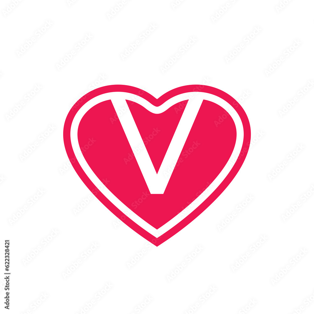 Initial letter V heart logo design, isolated on white background - Vector Initial letter V heart logo design, isolated on white background - Vector