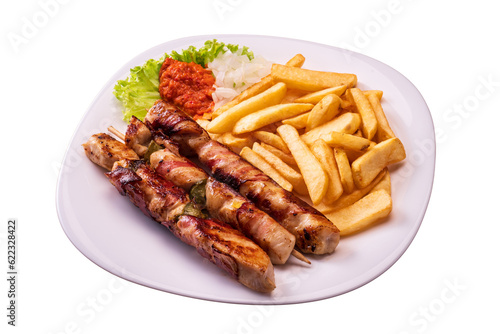 Raznjici meat skewers, typical dish of Serbia. isolated white background