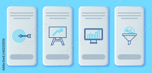 Set line Board with graph chart, Monitor, Target and Lead management icon. Vector