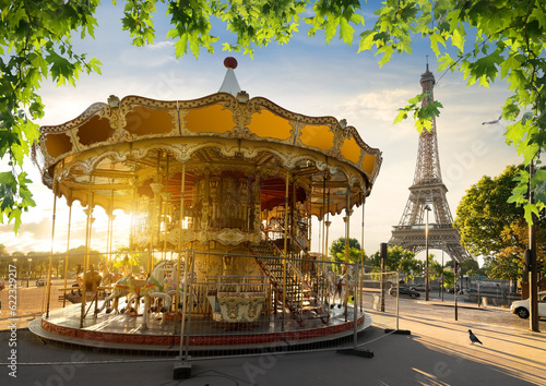 Carousel in park near the Eiffel tower in Paris