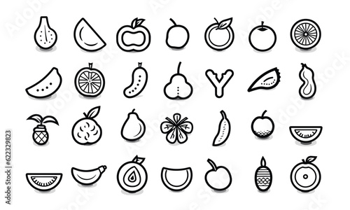 Line icons about various types of fruit.