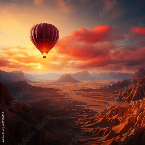 A sunset with hot air balloons in the sky