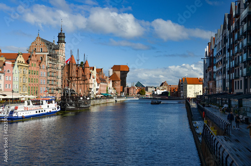 photo showing the promenade along the Motława River in Gdansk, Poland