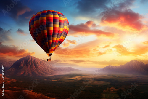 Hot air balloon in the beautiful sky. Generative AI © Artsiom P