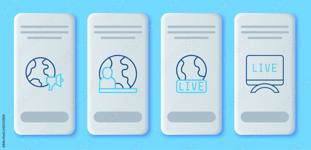 Set line World news, Live report, and icon. Vector Set line World news, Live report, and icon. Vector