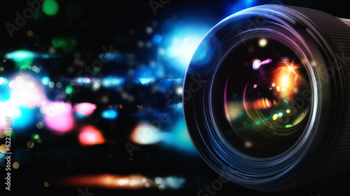 Foto Professional lens of reflex camera with light effects