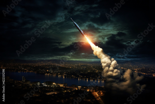 Launch of a ballistic missile. Generative AI photo
