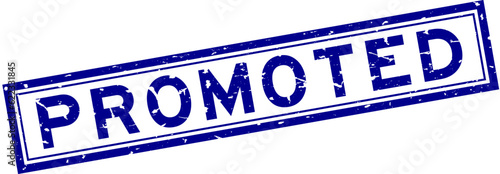 Grunge blue promoted word square rubber seal stamp on white background