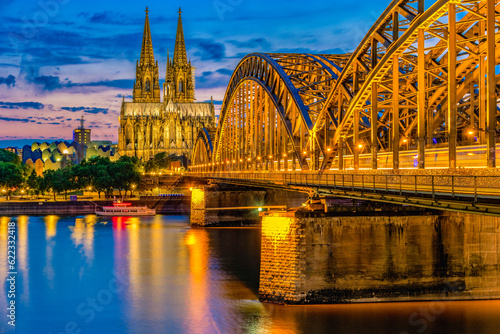Cologne Koln Germany during sunset  Cologne bridge with the cathedral. beautiful sunset at the Rhine river