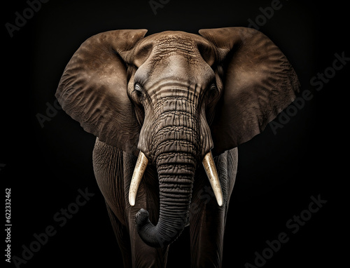 Portrait eines Elefanten / Elefant vor schwarzem Hintergrund erstellt mit generativer KI © rawku5