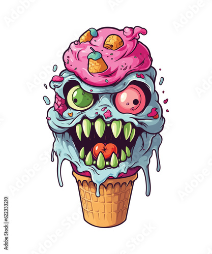 Ice cream cone with a little monster vector illustration