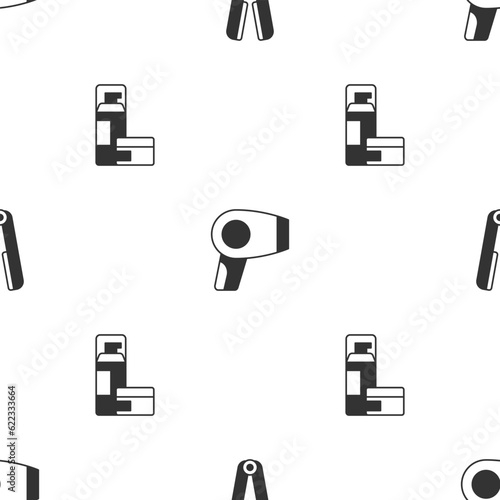 Set Curling iron for hair, Hair dryer and Shaving gel foam on seamless pattern. Vector