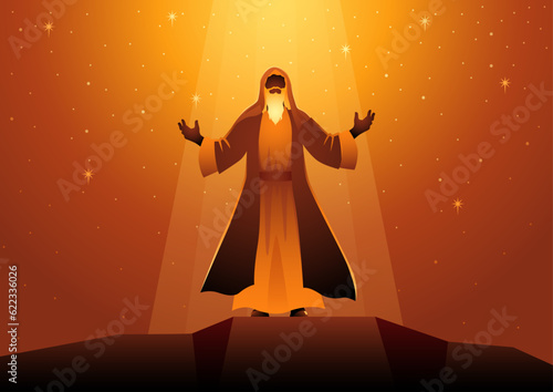 Biblical illustration series, Abraham, And he brought him outside and said, Look toward heaven, and number the stars, if you are able to number them. Then he said to him, So shall your offspring be