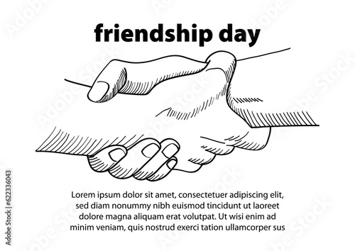 Simple line art of two hands holding each other strongly, Friendship Day, vector illustration