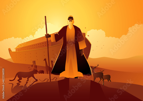 Biblical figure vector illustration series, Noah and the ark before the great flood