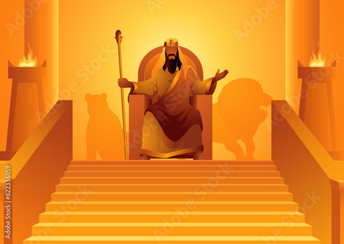 Biblical figure vector illustration series, King solomon sits on the throne photo