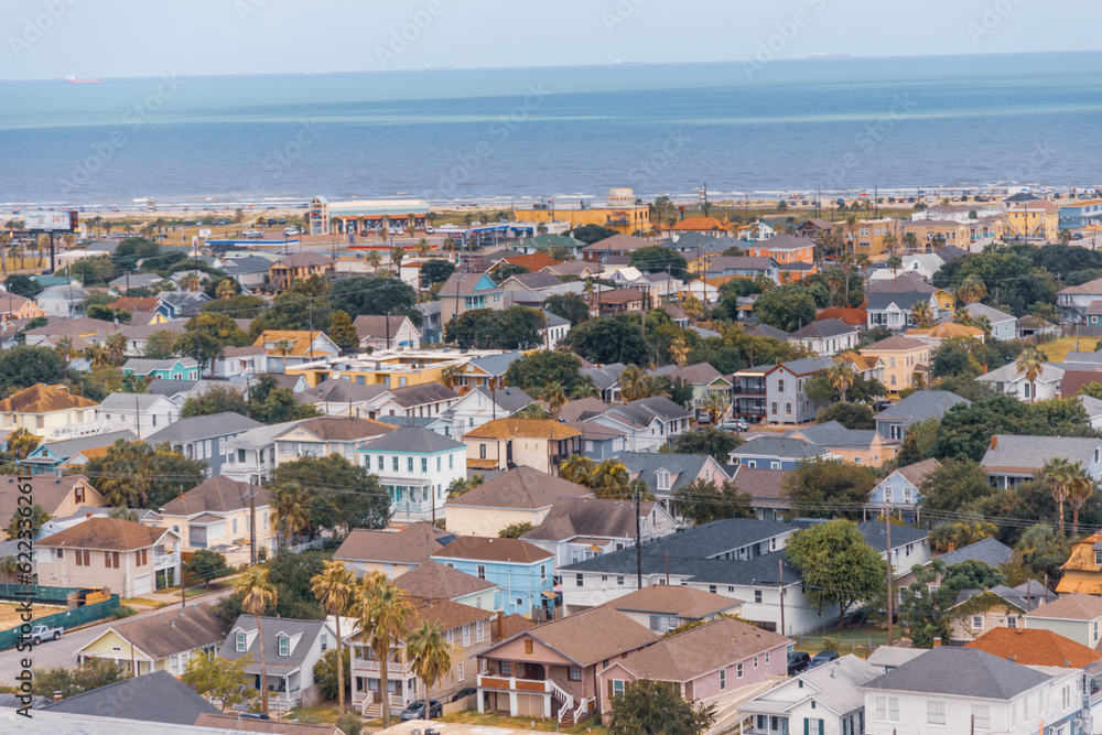 Aerial view of Galveston city, Texas, USA