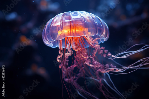 bioluminescent jellyfish underwater, generative ai © AIGen
