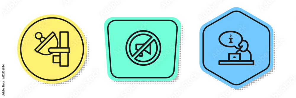 Set line Radar, Censored stamp and Television report. Colored shapes. Vector Set line Radar, Censored stamp and Television report. Colored shapes. Vector