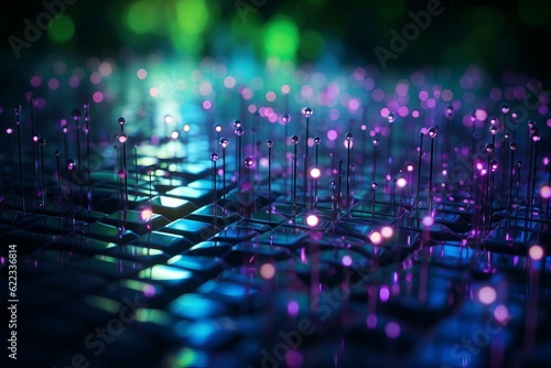 Abstract technology background with microcircuits and bokeh. 3D Rendering