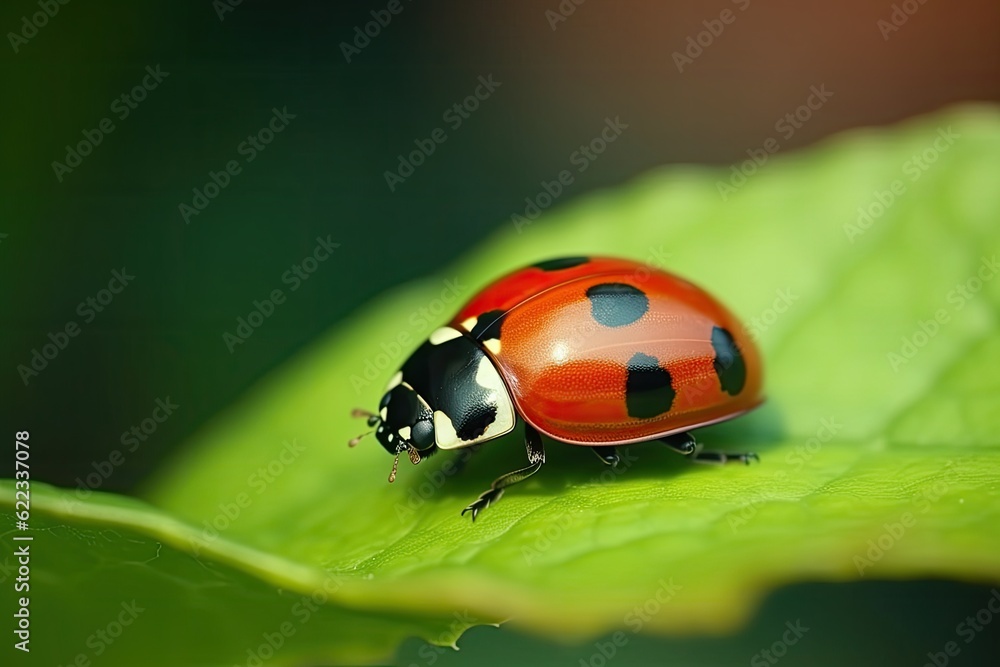 Beautiful insect red ladybug on a leaf. Live nature. Beautiful insect red ladybug on a leaf. Live nature.
