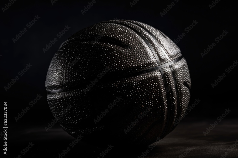 Black basketball on a black background.