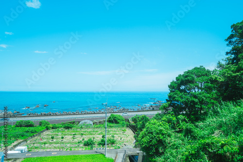 高知県の電車の窓から見える風景