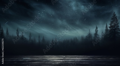 Dark forest with moonlight and stars. Night landscape. 3d rendering © Meow Creations