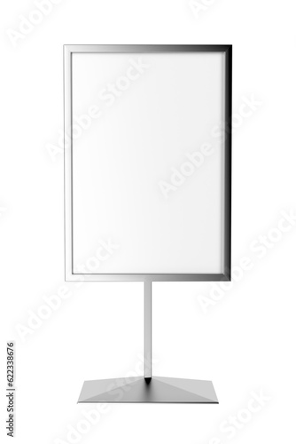 Front view of silver advertising stand, isolated on white background