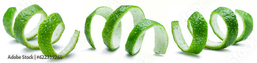 Set of lime peels or lime zests on white background. © Екатерина Иванова