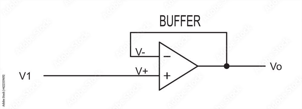 Vector drawing electrical circuit with operational amplifier. Schematic diagram of electronic device.
