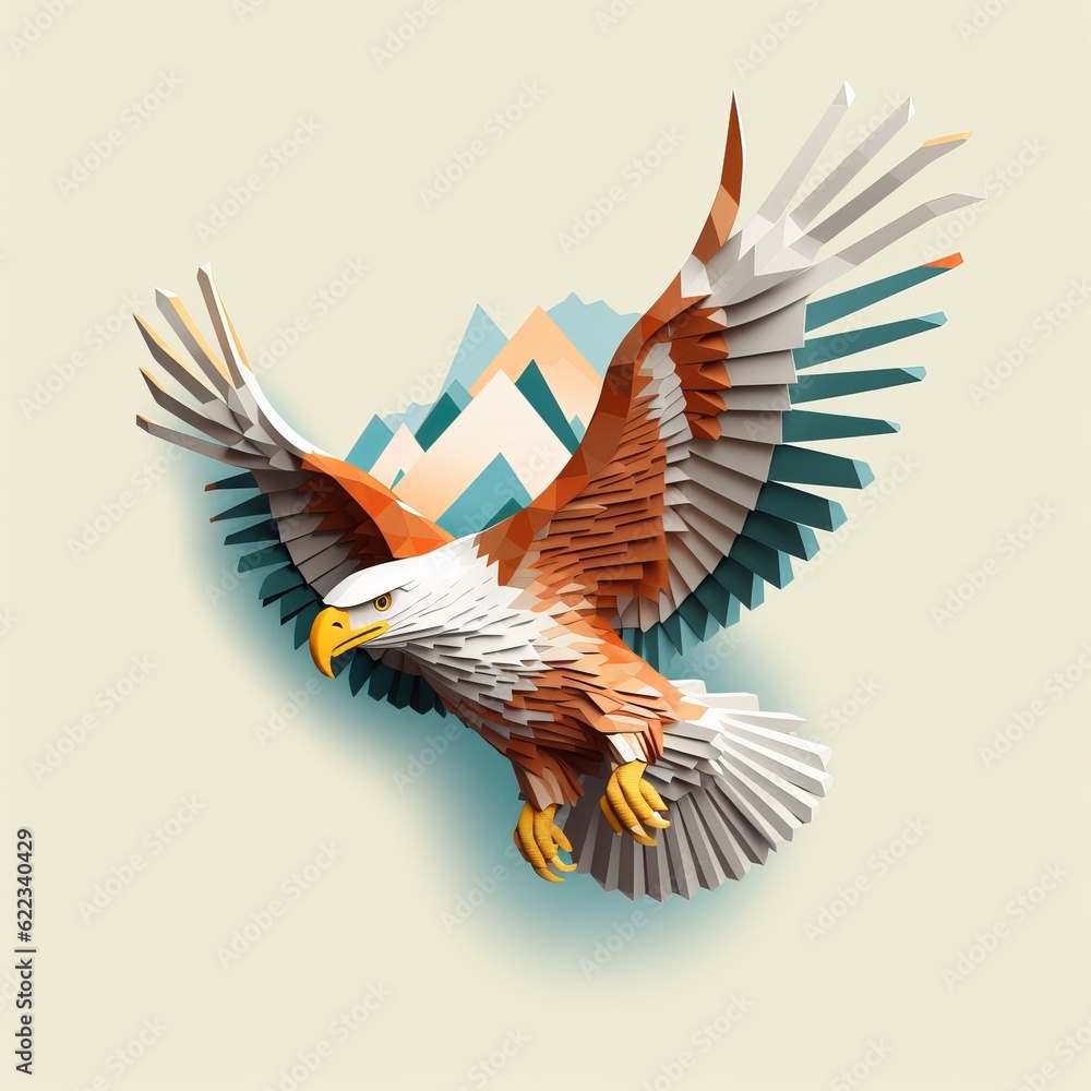 Obraz premium flying eagle paper style Generative AI