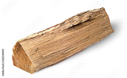 Single log of wood horizontally isolated on white background