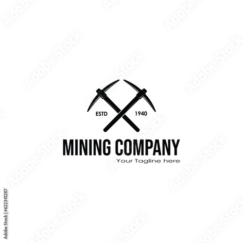 Crossed pickaxe mining logo vector graphics